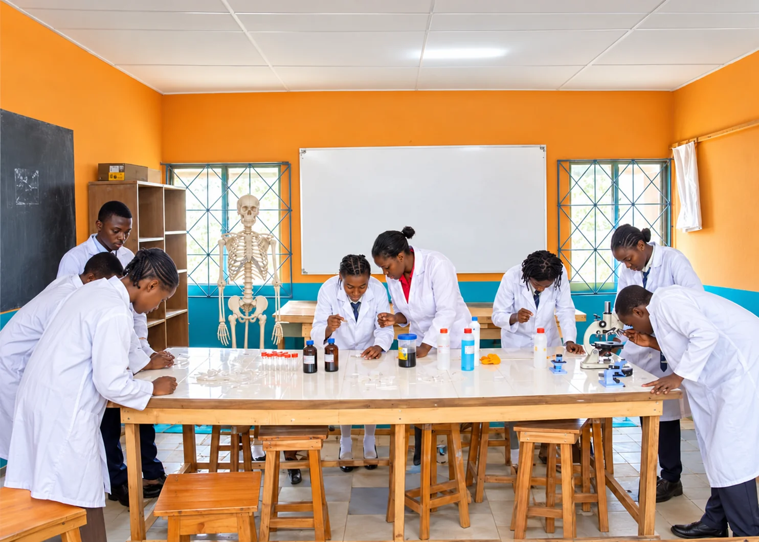 Students taking part in a practical Biology lesson